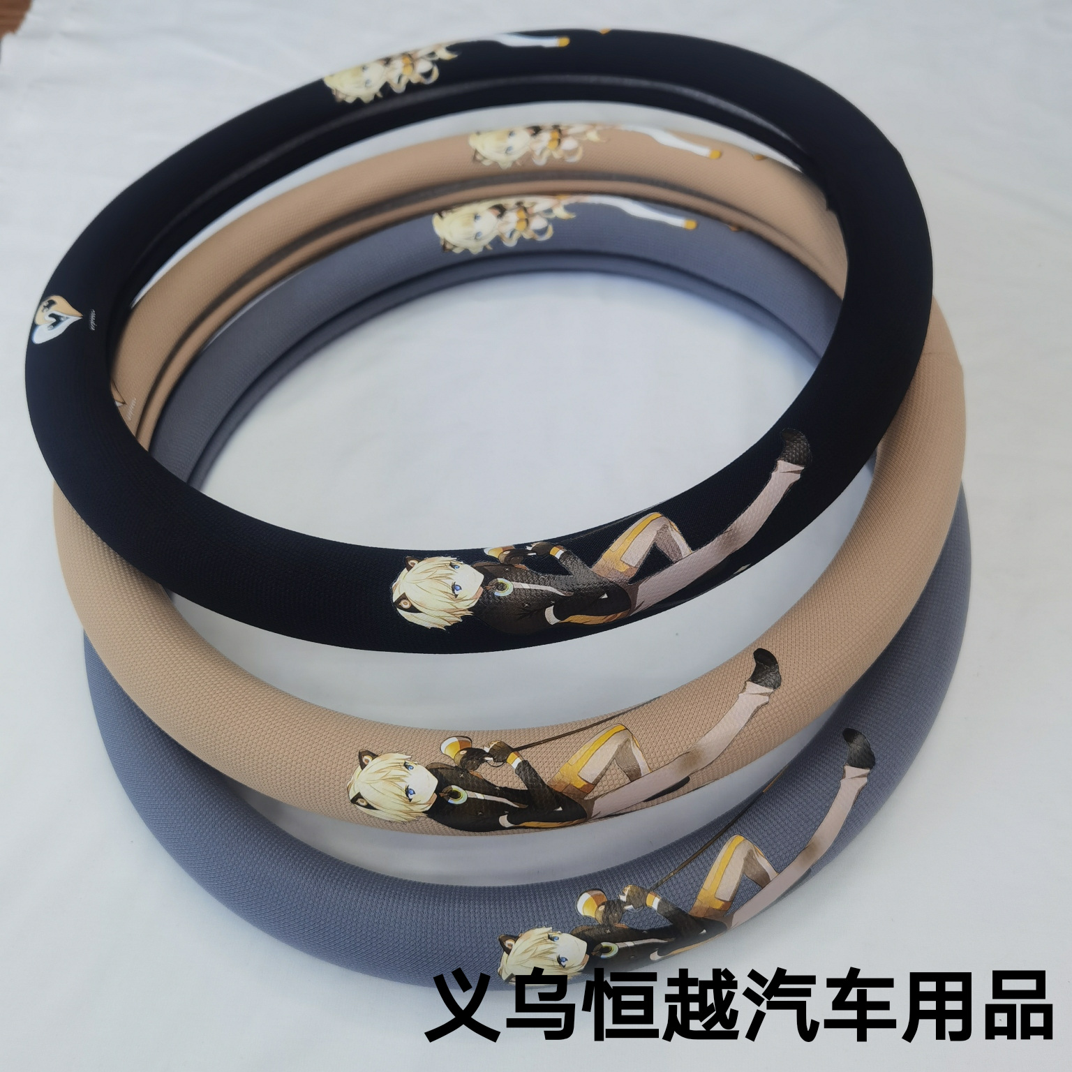 Hengyue Car Supplies Wholesale Foreign Trade Car Universal Cartoon Linen 38 Size Steering Wheel Cover