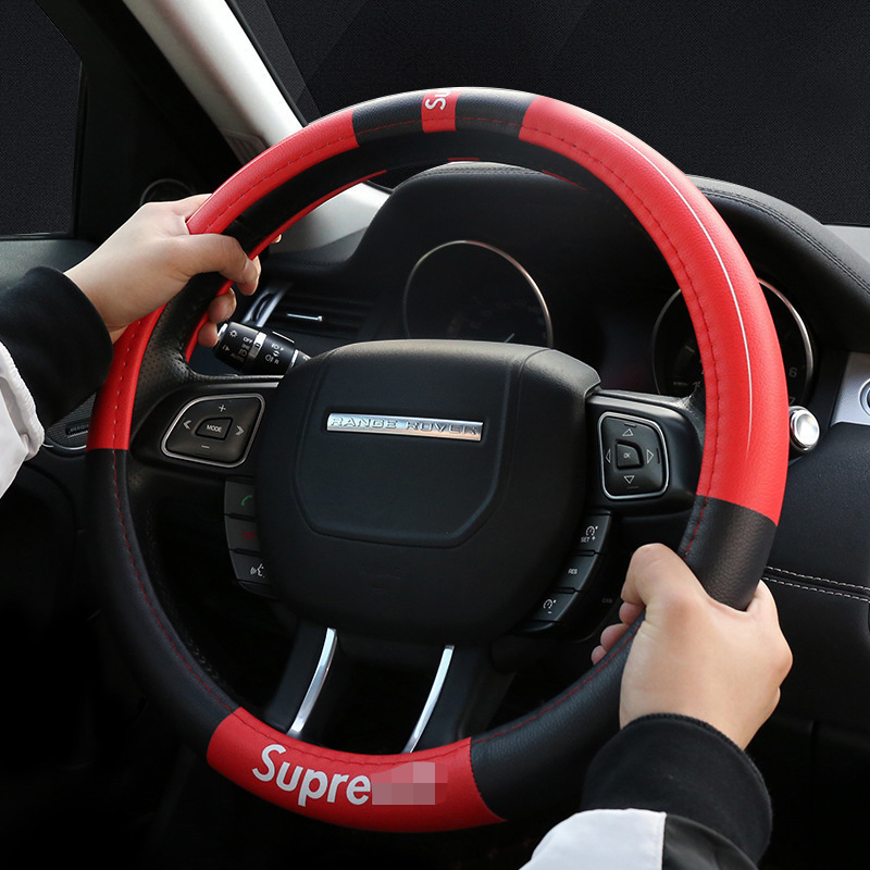 Fashion Brand Car Steering Wheel Cover Genuine Leather Steering Wheel Cover Hand Sewing Wheel Cover Four Seasons Universal Car Steering Wheel Cover Non-Slip Leather Cover