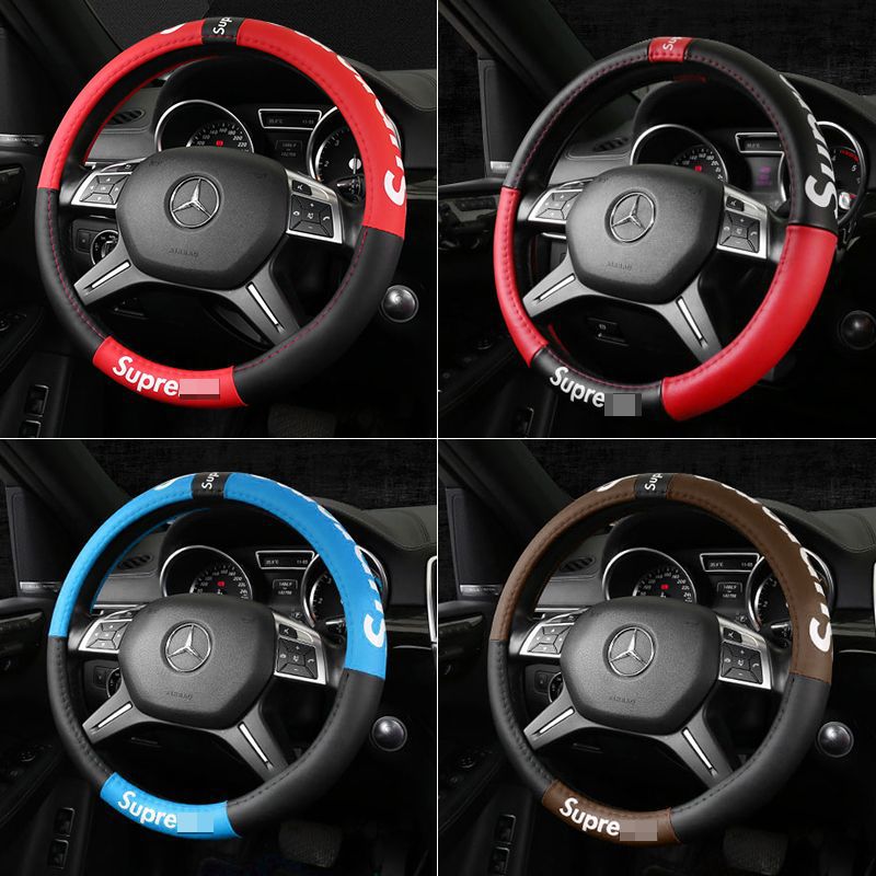 Fashion Brand Car Steering Wheel Cover Genuine Leather Steering Wheel Cover Hand Sewing Wheel Cover Four Seasons Universal Car Steering Wheel Cover Non-Slip Leather Cover