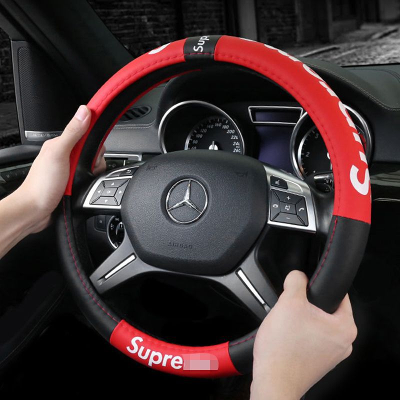 Fashion Brand Car Steering Wheel Cover Genuine Leather Steering Wheel Cover Hand Sewing Wheel Cover Four Seasons Universal Car Steering Wheel Cover Non-Slip Leather Cover