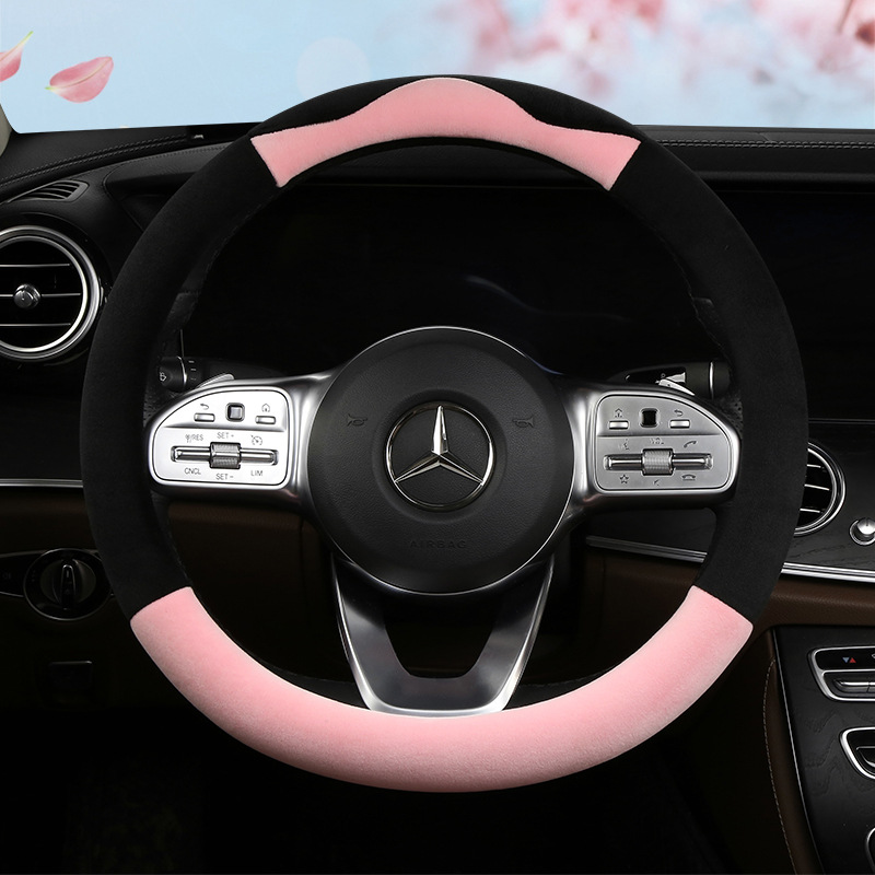 2022 Car Steering Wheel Cover Winter Warm Short Plush Grip Cover Cute Female Online Influencer Fashion Ultra-Thin Universal