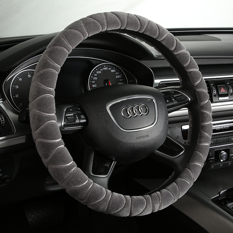 Cross-Border Plush Car Steering Wheel Cover Embossed Eight-Shaped Gourd Environmental Protection Rubber Ring Winter Warm Wear-Resistant Universal Grip Cover