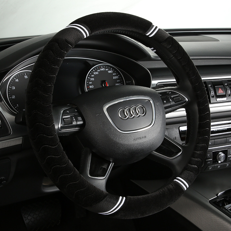 Cross-Border Plush Car Steering Wheel Cover Embossed Eight-Shaped Gourd Environmental Protection Rubber Ring Winter Warm Wear-Resistant Universal Grip Cover