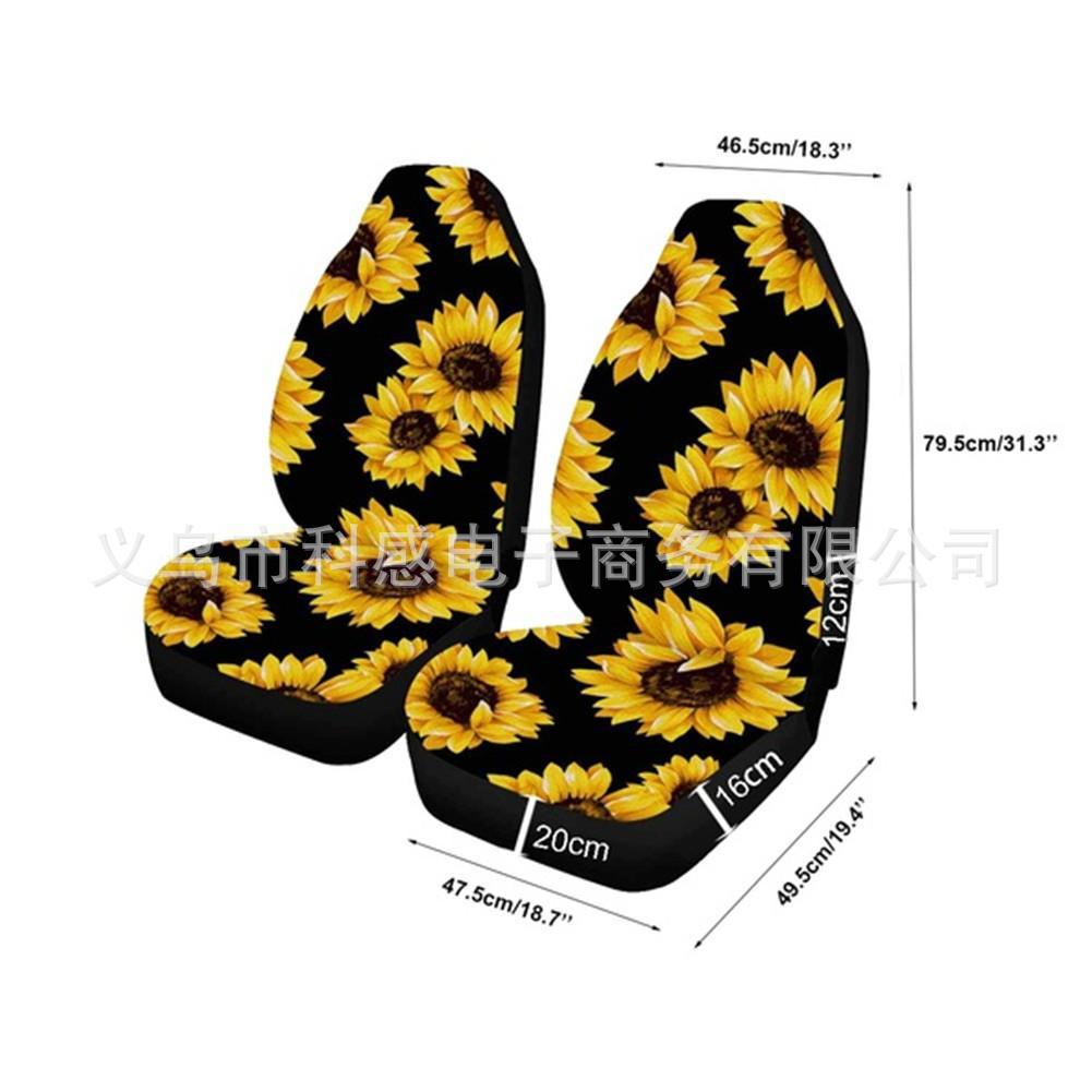SUNFLOWER Car Seat Cover Sunflower High Back Printing 5 Seats 7 PCs Steering Wheel Cover Shoulder Sleeve Armrest Pad