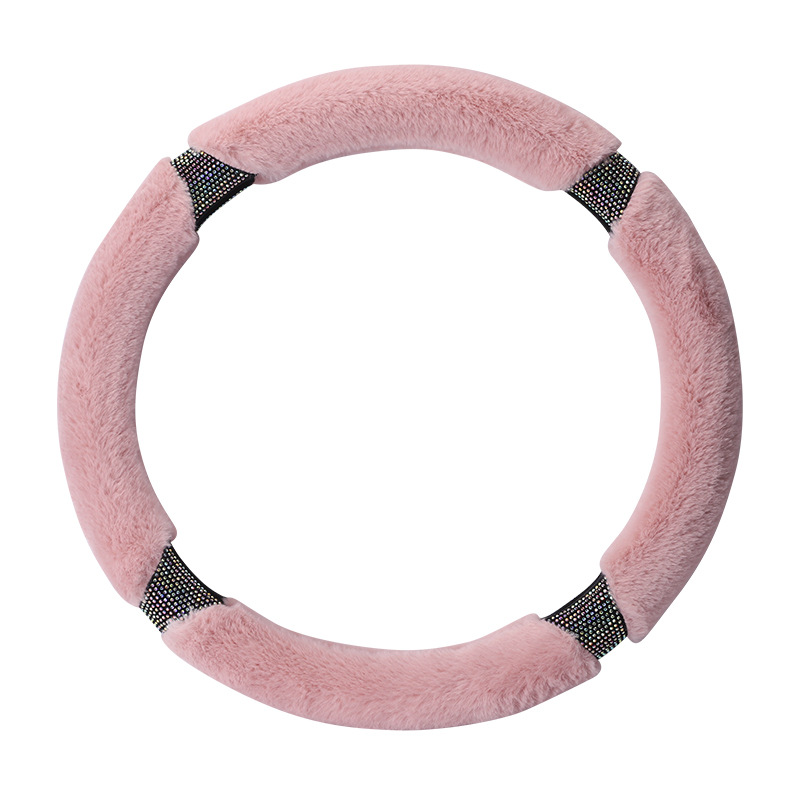 Car Colorful Crystals Plush Steering Wheel Cover Diamond Plush Grip Cover for Winter Hot Drilling Steering Wheel Set Creative Warm