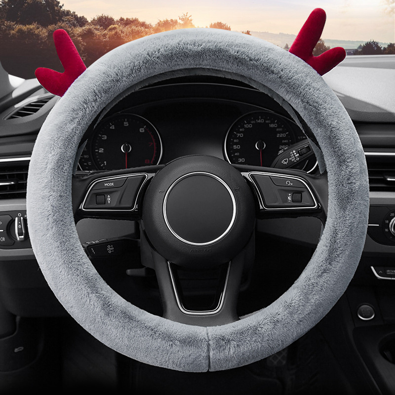 Warm Thickened Fleece Steering Wheel Cover Fashion Antlers Steering Wheel Cover Winter Goddess Interior Handle Cover Factory Wholesale