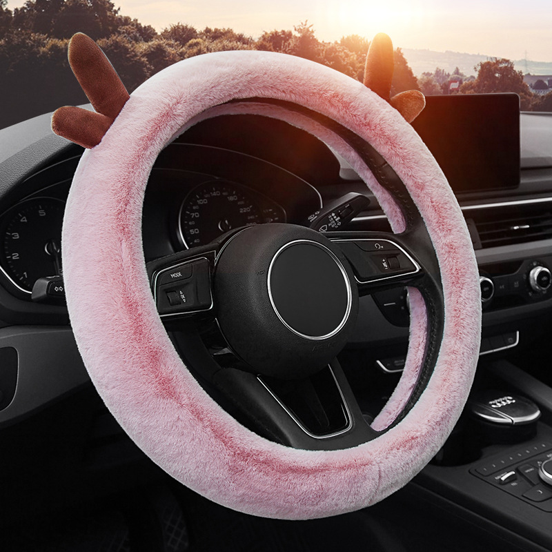 Warm Thickened Fleece Steering Wheel Cover Fashion Antlers Steering Wheel Cover Winter Goddess Interior Handle Cover Factory Wholesale