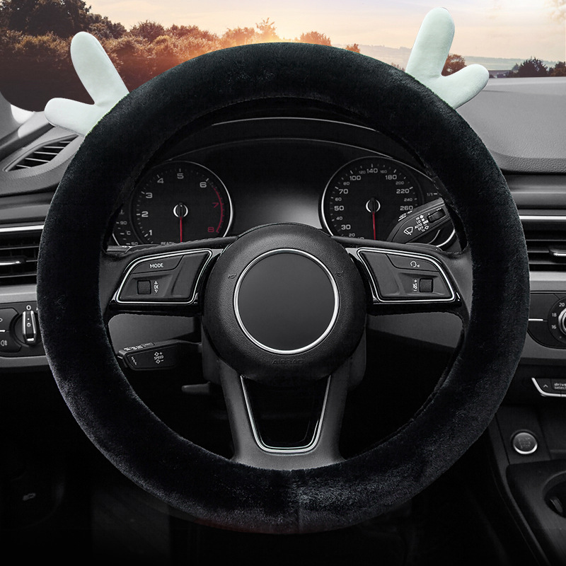Warm Thickened Fleece Steering Wheel Cover Fashion Antlers Steering Wheel Cover Winter Goddess Interior Handle Cover Factory Wholesale