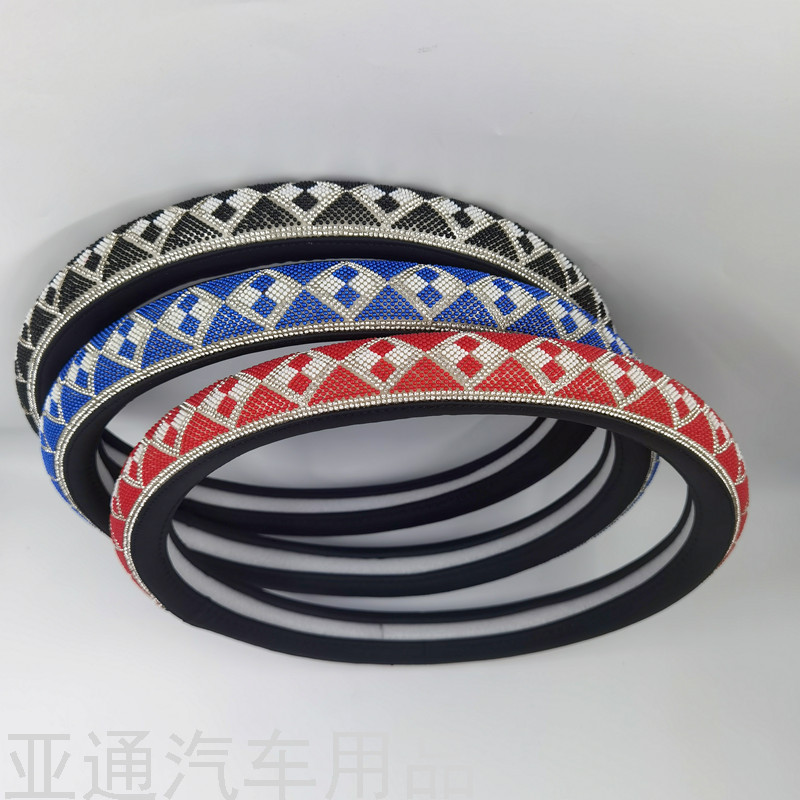 Car Supplies Steering Wheel Cover 4 Season Handle Cover Universal Beads Steering Wheel Cover Car Flower Wheel Cover