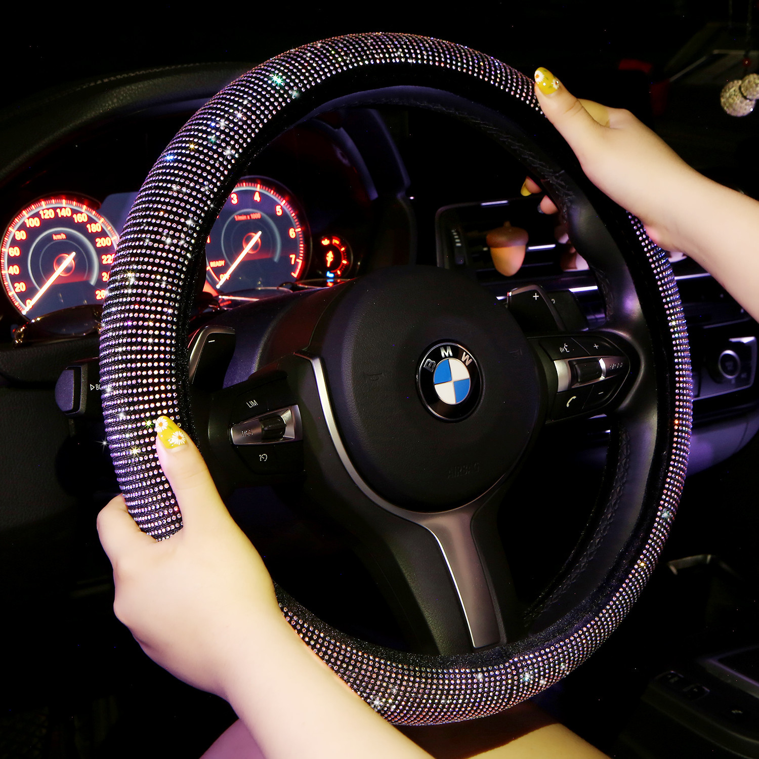 Rhinestone Car Supplies Handle Cover Goddess Steering Wheel Cover Diamond-Embedded Women&#039;s Cute Cartoon Amazon Four Seasons Universal