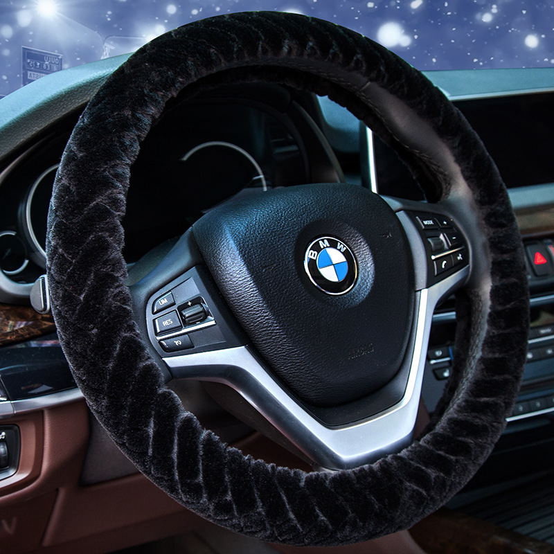 New plush steering-wheel cover winter car interior with short fleece to keep warm and skid resistant