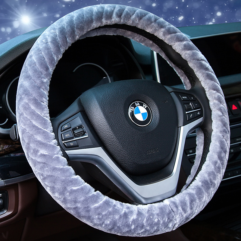 New plush steering-wheel cover winter car interior with short fleece to keep warm and skid resistant
