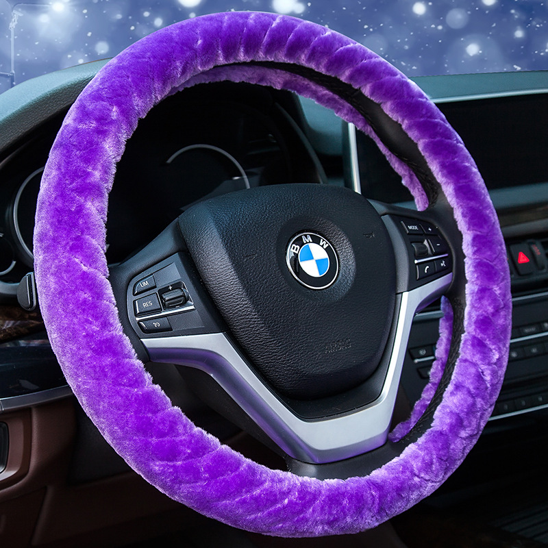 New plush steering-wheel cover winter car interior with short fleece to keep warm and skid resistant