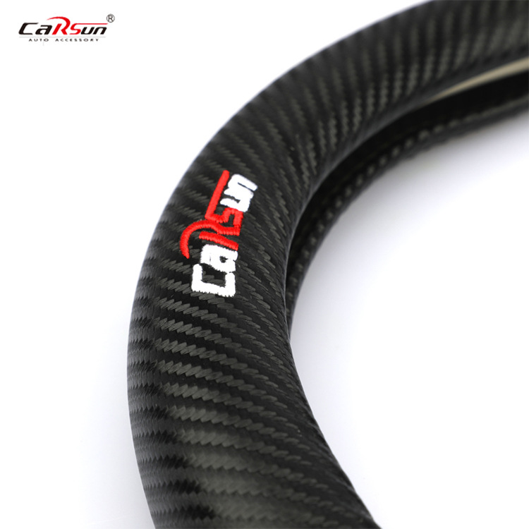 Car Carbon Fiber Pattern Steering Wheel Cover Four Seasons Universal Non-Slip Wear-Resistant Carbon Fiber Leather Car Handle Cover Car Steering Wheel Cover