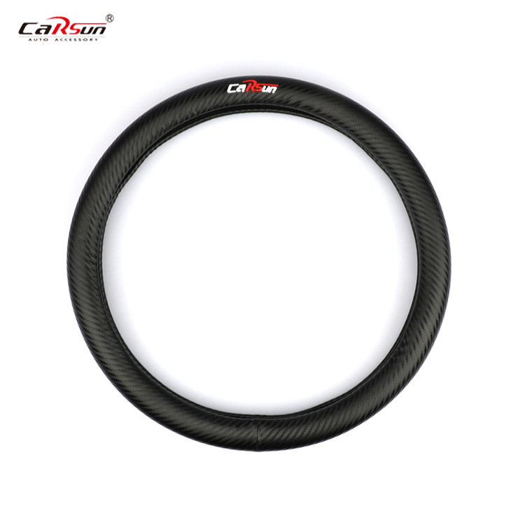 Car Carbon Fiber Pattern Steering Wheel Cover Four Seasons Universal Non-Slip Wear-Resistant Carbon Fiber Leather Car Handle Cover Car Steering Wheel Cover