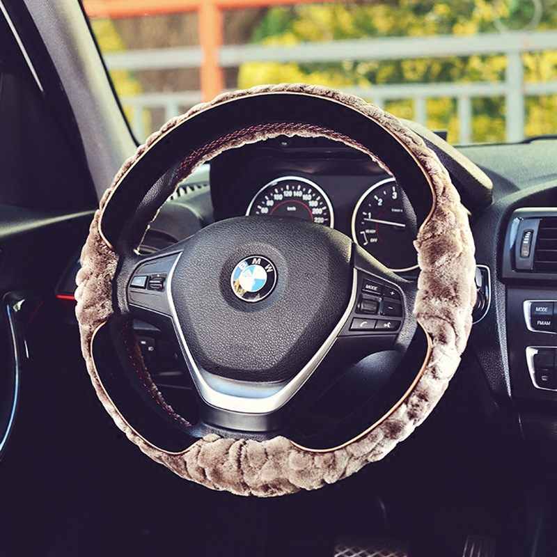 Car Steering Wheel Cover Winter Short Plush Korean Style round D-Type Steering Wheel Cover Universal Steering Wheel Cover Winter Supplies
