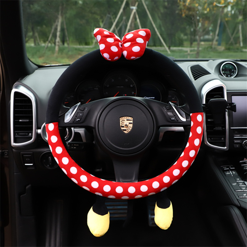 New Car Cartoon Steering Wheel Cover Cute Car Non-Slip Handle Gloves Winter Plush Steering Wheel Cover for Vehicle