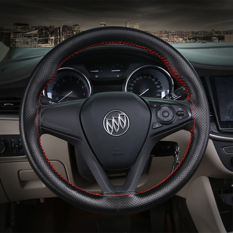 Leather Steering Wheel Cover Factory Direct Sales Four Seasons Universal Hand-Stitched Cowhide Car Steering Wheel Cover One Piece Dropshipping