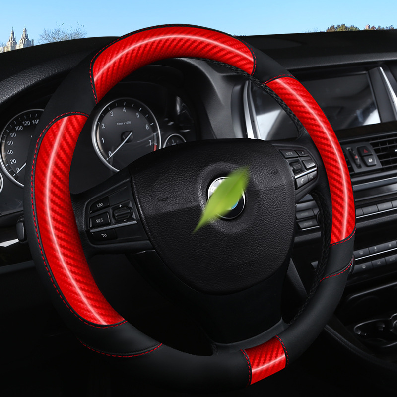 Manufacturer Customized Car Supplies Steering Wheel Cover Leather Carbon Fiber Four Seasons Available Multi-Color Anti-off Handle Cover