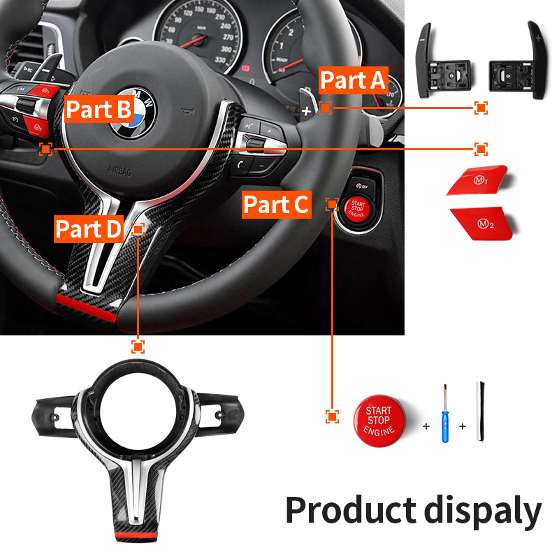 to BMW BMW Carbon Fiber Steering Wheel Cover Plate 3 Series 5 Series M3M4 Thong Decorative Plate Hollow Dry Carbon Fiber