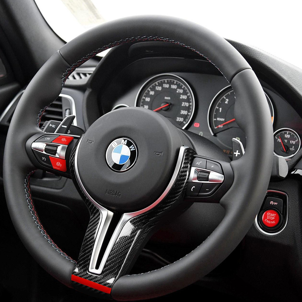 to BMW BMW Carbon Fiber Steering Wheel Cover Plate 3 Series 5 Series M3M4 Thong Decorative Plate Hollow Dry Carbon Fiber