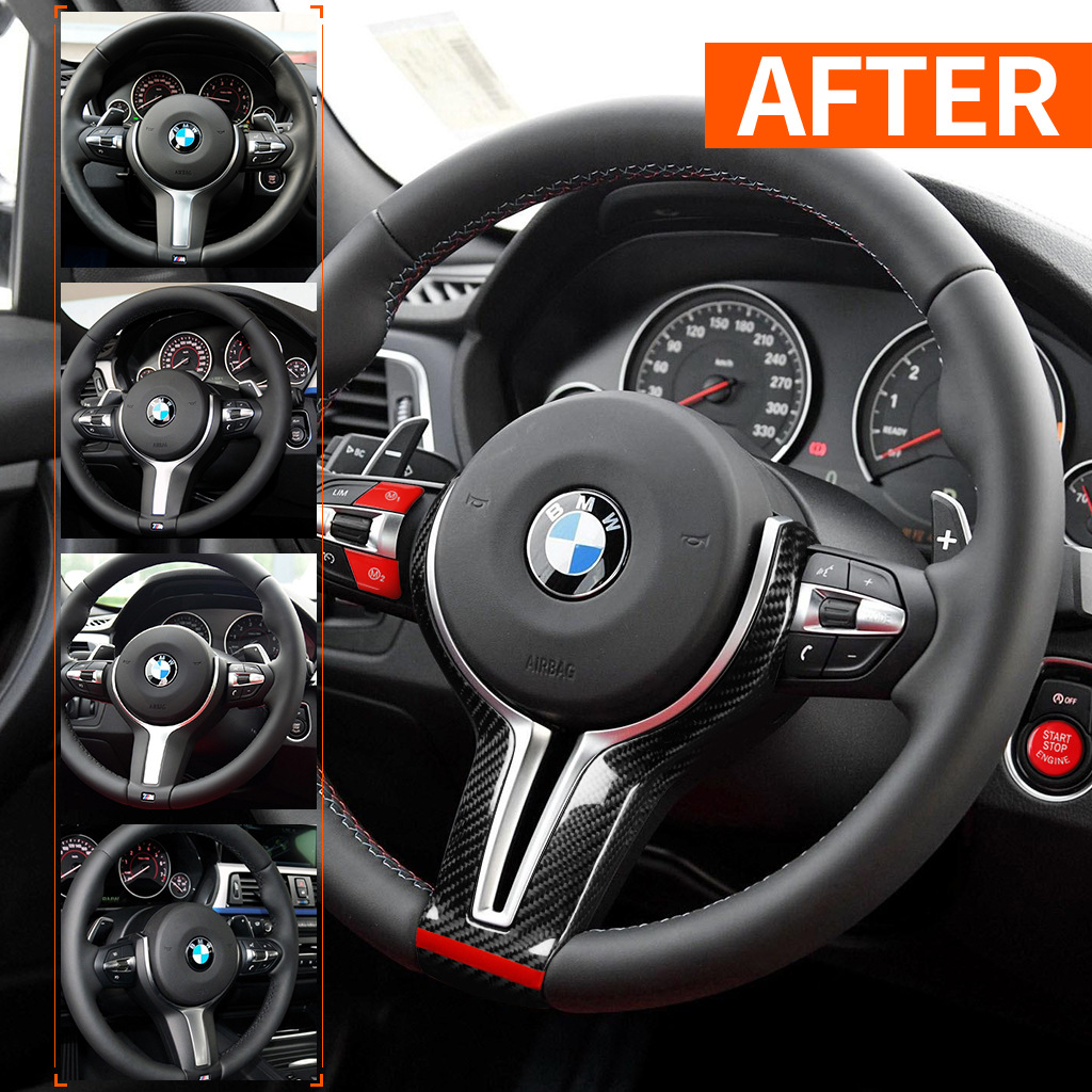 to BMW BMW Carbon Fiber Steering Wheel Cover Plate 3 Series 5 Series M3M4 Thong Decorative Plate Hollow Dry Carbon Fiber