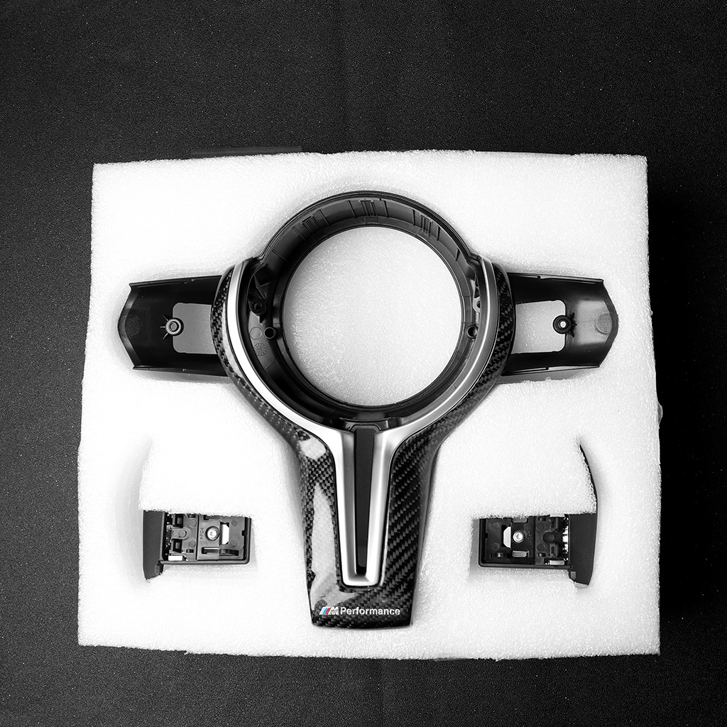 to BMW BMW Carbon Fiber Steering Wheel Cover Plate 3 Series 5 Series M3M4 Thong Decorative Plate Hollow Dry Carbon Fiber