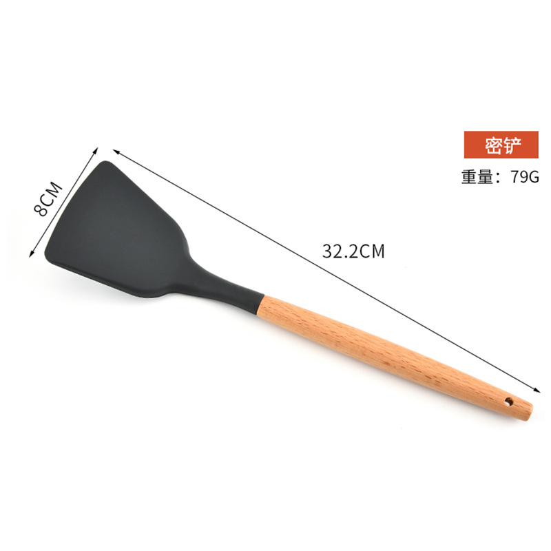  Silicone Wooden Handle Kitchenware 12-Piece Non-Stick Pan Spoon Ladel Filter Kitchen Cooking Kit