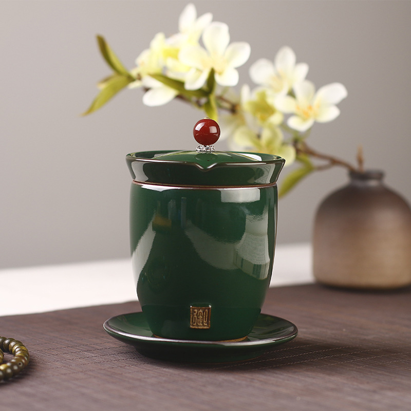 Feiyu Ceramic Office Cup Four-Piece Set Cup Glaze Kiln Personal Cup Filter Covered Cup Business Gift Logo
