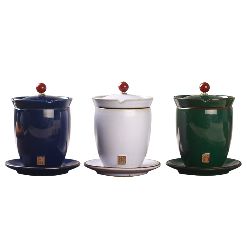 Feiyu Ceramic Office Cup Four-Piece Set Cup Glaze Kiln Personal Cup Filter Covered Cup Business Gift Logo