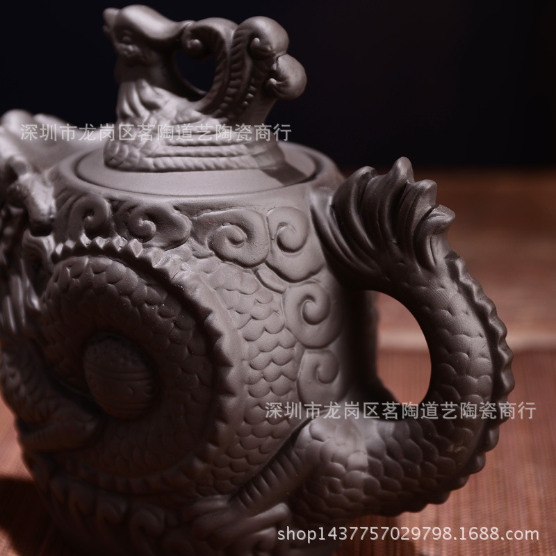 Sand Teapot Large Capacity 550Ml Cinnabar Ceramic TeaPot Filter Purple Sand Dragon and Phoenix Pot Kung Fu Tea Set