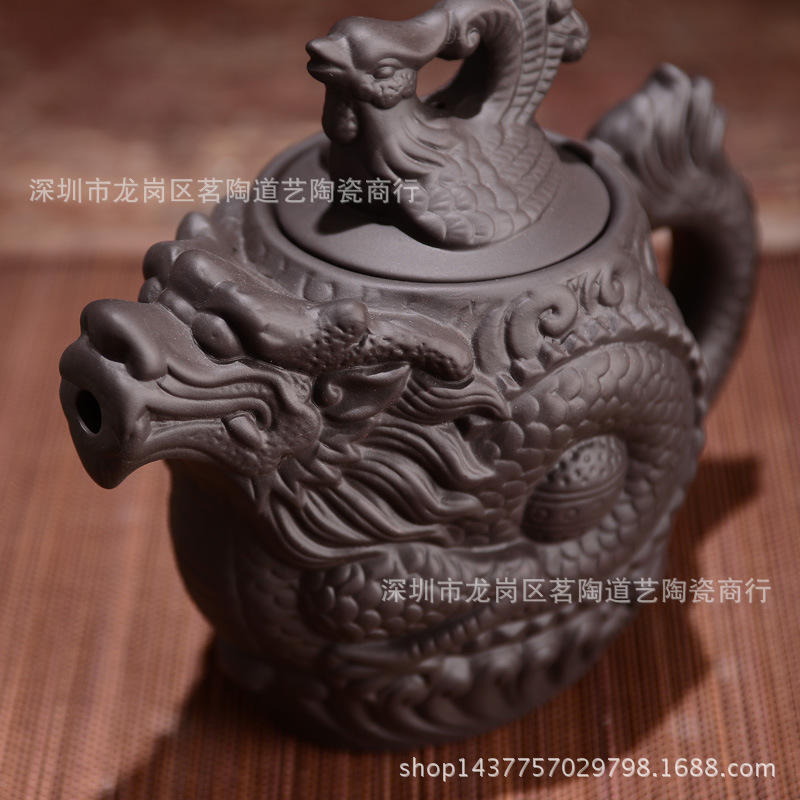 Sand Teapot Large Capacity 550Ml Cinnabar Ceramic TeaPot Filter Purple Sand Dragon and Phoenix Pot Kung Fu Tea Set
