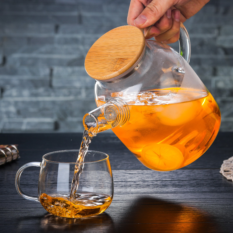 Hair Large Capacity Thick Cold Water Jug Transparent Lid Juice Cup HeatResistant Filter Glass Water Pitcher