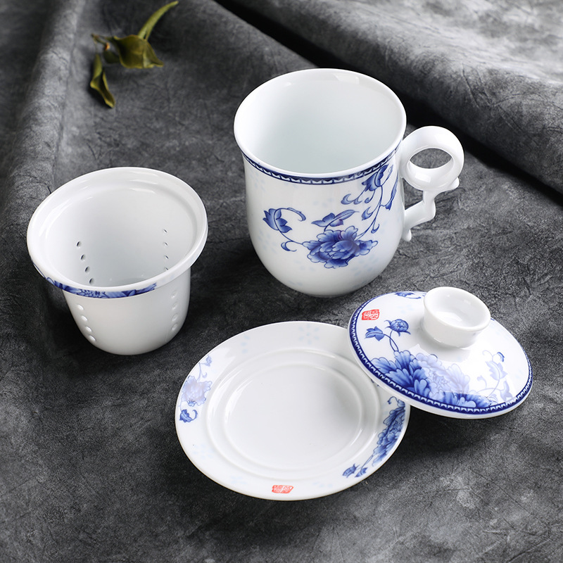 Ceramic Office FourPiece Cup Household Tea Personal Cup with Lid with Filter Practical Cup for Boss Special Offer Whole