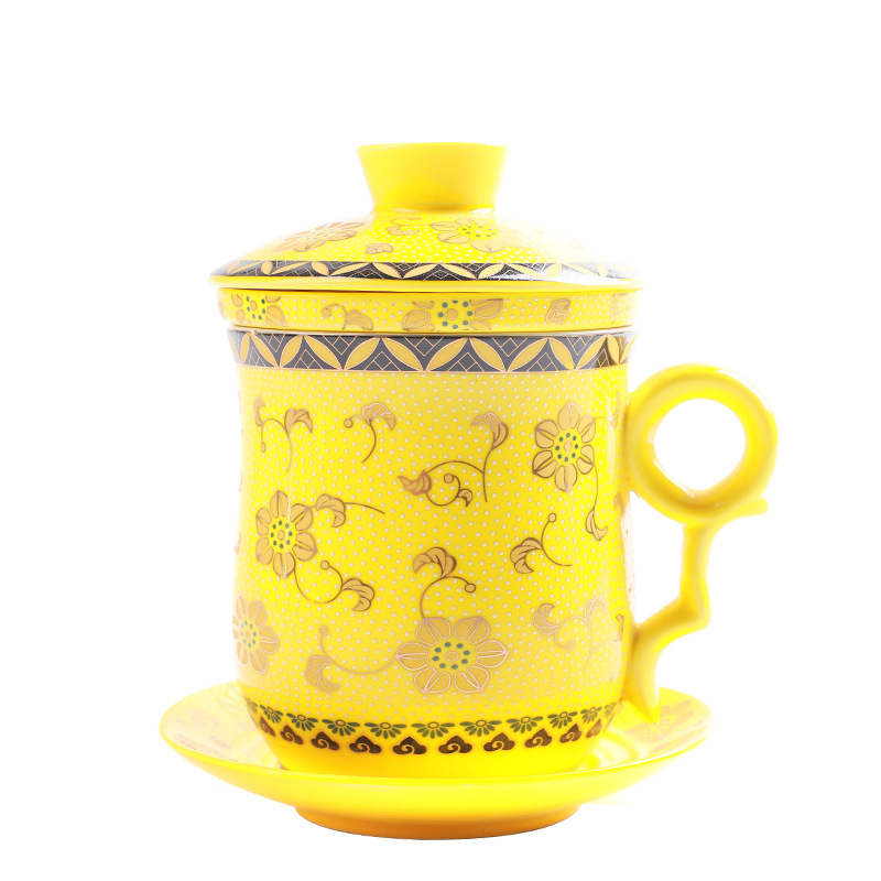 Ceramic Office FourPiece Cup Household Tea Personal Cup with Lid with Filter Practical Cup for Boss Special Offer Whole