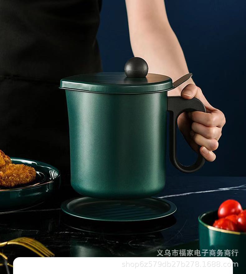 oil pot household stainless steel strainer with lid oil bottle kitchen geometric storage filter dregs storage tank