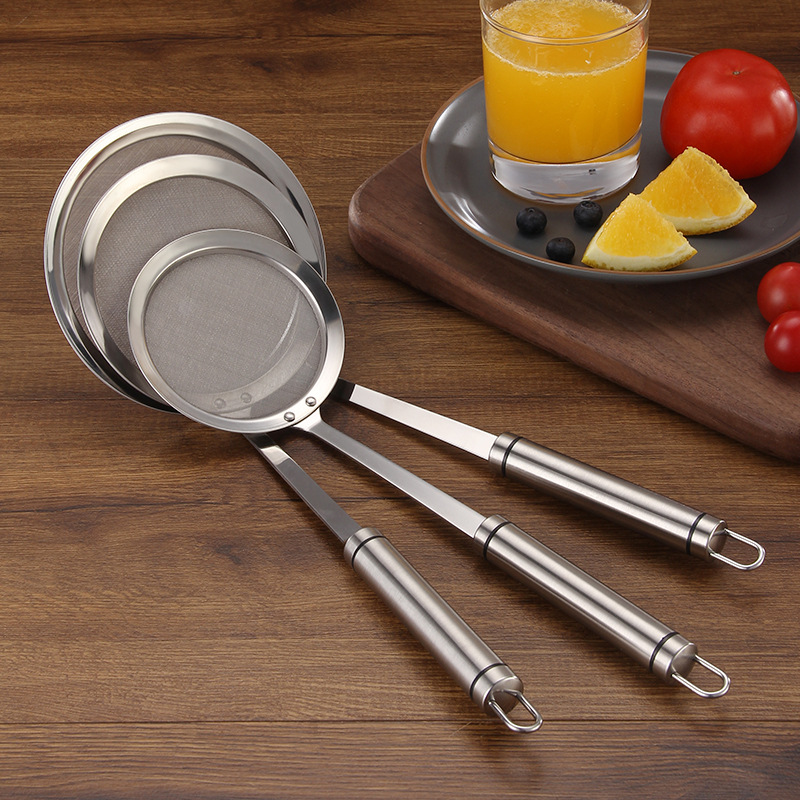 304 Stainless Steel Filter Colander Screening Mesh Ultra-Fine Kitchen Flat Bottom Oil Strainer Grease Removing Soybean Milk Floating Foam Fried Dreg Screening