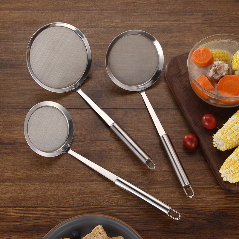 304 Stainless Steel Filter Colander Screening Mesh Ultra-Fine Kitchen Flat Bottom Oil Strainer Grease Removing Soybean Milk Floating Foam Fried Dreg Screening