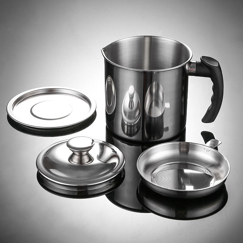 Stainless Steel Oil Draining Pot Household Large Filter Oil Filtering Oil Draining Pot Oil Residue Cup Oil Storage Tank Kitchen Bottle Oil Filtering Tray Oiler