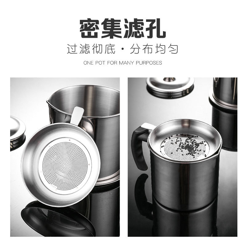 Stainless Steel Oil Draining Pot Household Large Filter Oil Filtering Oil Draining Pot Oil Residue Cup Oil Storage Tank Kitchen Bottle Oil Filtering Tray Oiler