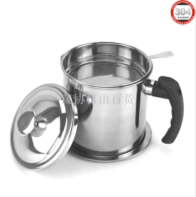 304 stainless steel oil filter can electric wood handle with strainer residue oil pot kitchen household storage tank