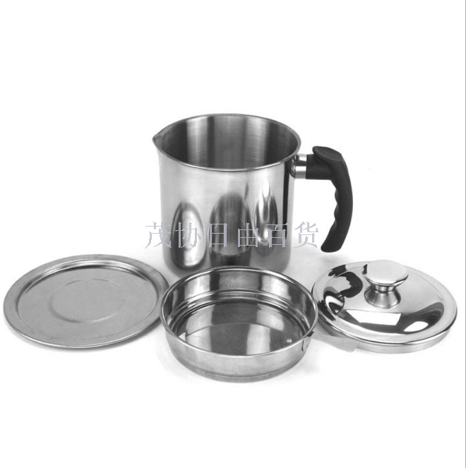 304 stainless steel oil filter can electric wood handle with strainer residue oil pot kitchen household storage tank
