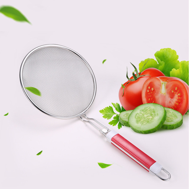 Red Clip Handle Stainless Sieve Double Color Handle Soybean Milk Leaking Bird&#039;s Nest Soybean Milk Hot Pot Filter Screen Hotel Filter Oil Grid