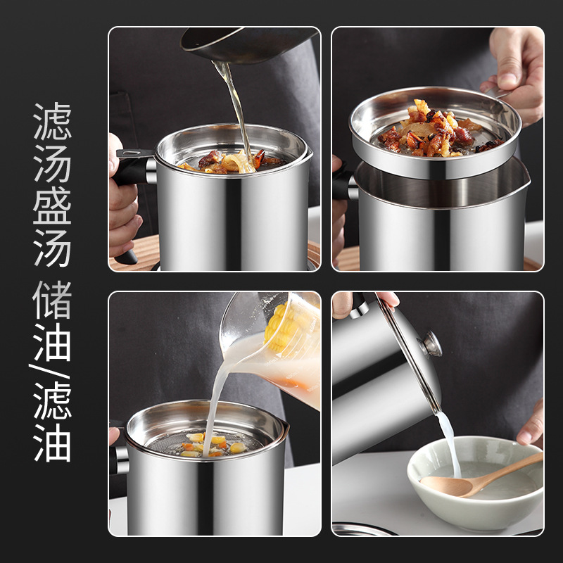 304 Stainless Steel Oil Filter Pot Large Capacity Filter Leak-Proof Oil Pot Filter Net Oil Pot Oil Leakage Oil Storage Tank