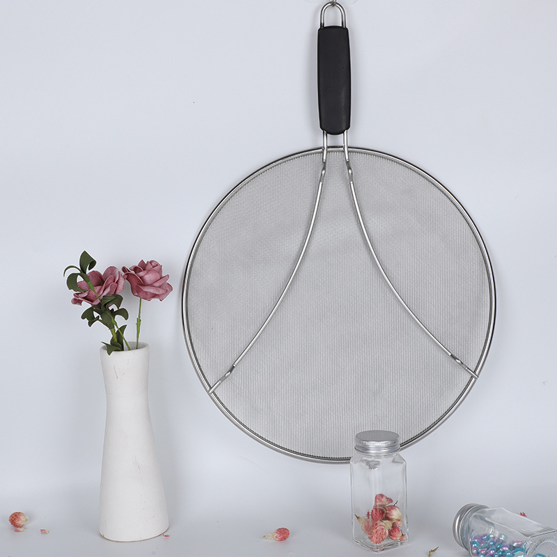 Stainless Steel Silicone Handle Triangle Explosionproof Cover Oil Shield Block Oil Filtering Mesh Anti-Oil Filtering Mesh Cover Oil Strainer Water Filter Pot Cover