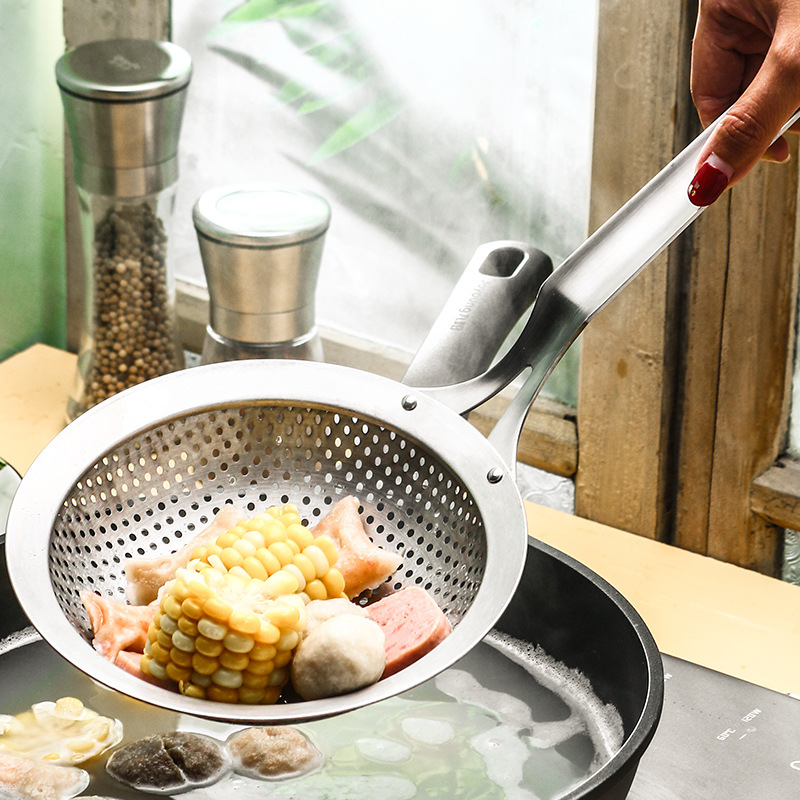 Stainless Steel Oil Filter Household Thickened Noodle Strainer Deep Fried Strainer Spoon Hot Pot Spoon Strainer Whole