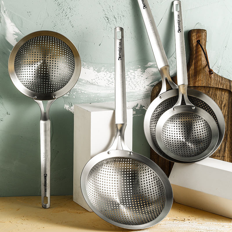Stainless Steel Oil Filter Household Thickened Noodle Strainer Deep Fried Strainer Spoon Hot Pot Spoon Strainer Whole