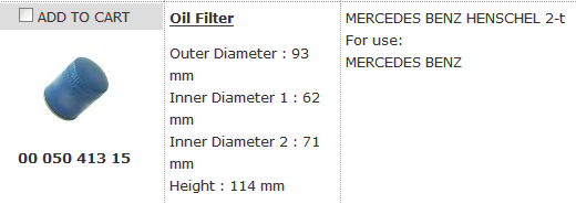 Oil Filter 00 050 413 15