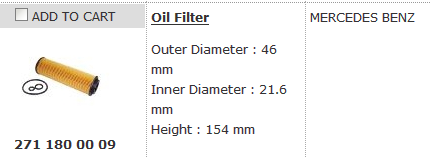 Oil Filter 271 180 00 09