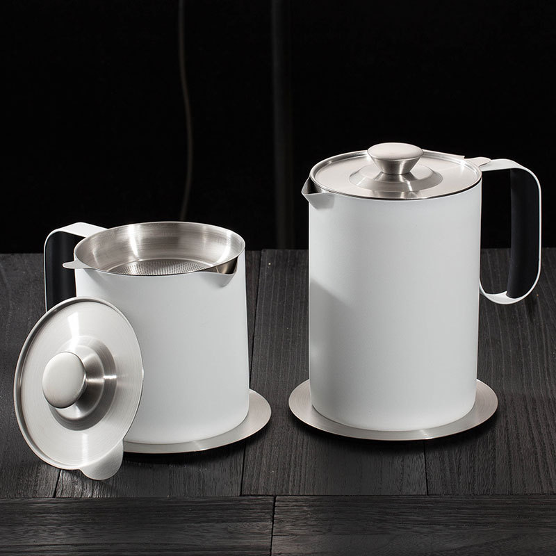304 Stainless Steel Oil Strainer Jug Household Filter Oil Filter Oil Separator Oil Storage Pot with Lid Factory Wholesale